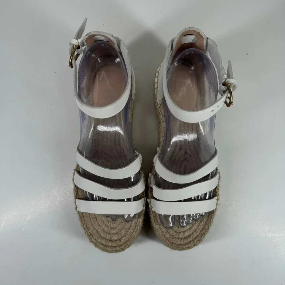 J. Crew Women's 8 White Leather Ankle Strap Gladiator Espadrille Flatform Sandal